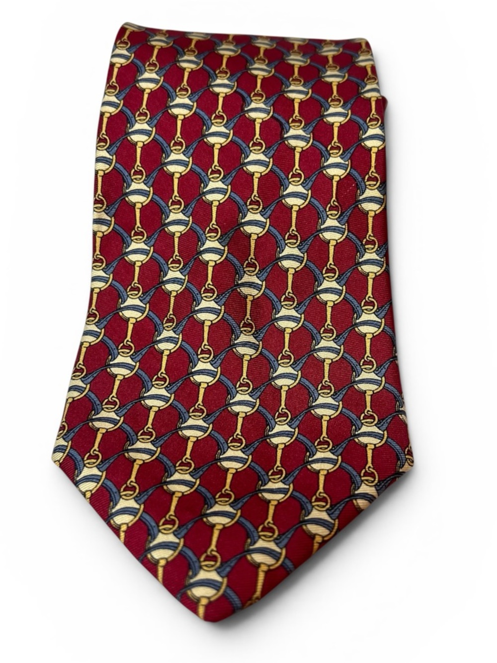 Brooks Brothers Red Tie with Gold and Blue Chain Pattern